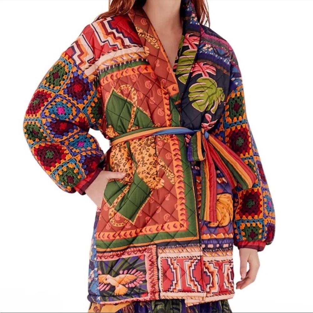 Farm Rio Patchwork Tapestry Puffer Jacket Small NWT - Picture 6 of 16